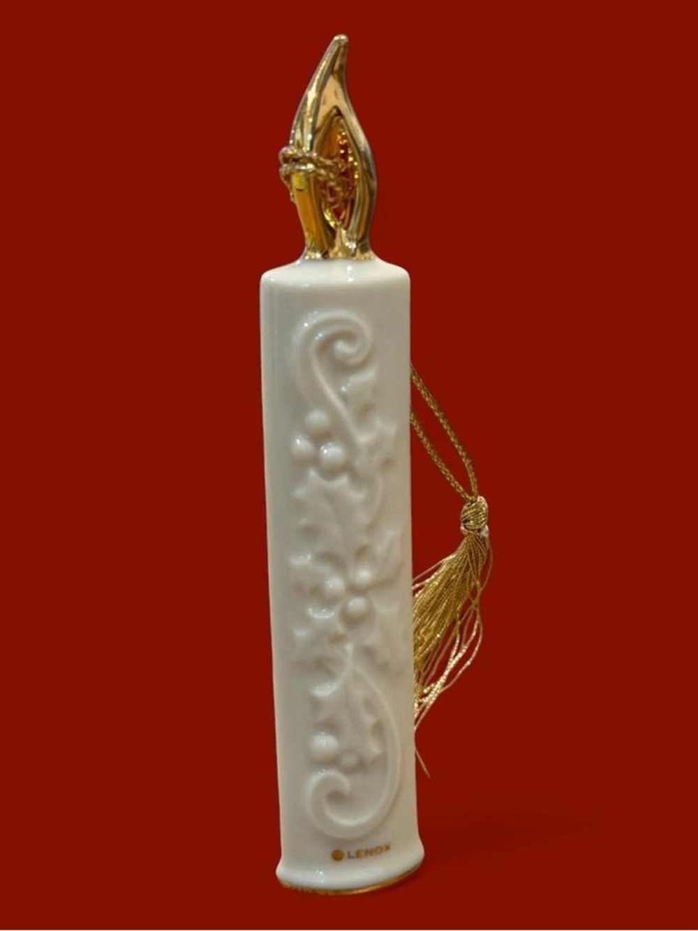 Lenox White Porcelain Candle Ornament with Gold Tassel